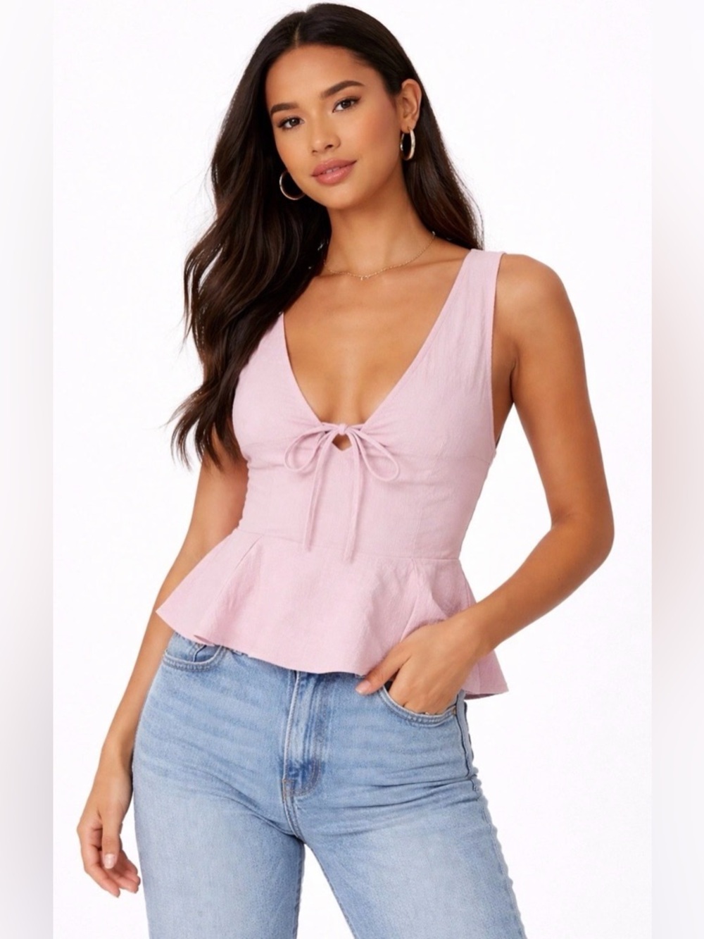 Free People Pink Mika Tank V-Neck Small Boho Festival Casual Soft Feminine